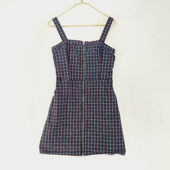 Hollister Blue /Black/Red Plaid Zip Up With Pockets Sleeveless Dress P2376 - Picture 1 of 8
